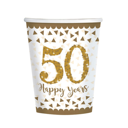 Picture of GOLD 50TH ANNIVERSARY PAPER CUPS 266ML - 8PK
